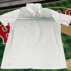Nike Tiger Woods Collection Golf Polo Shirt Mens XL White Gray Button Stretch